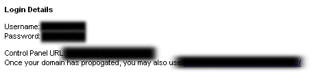 CPanel login details sent in email